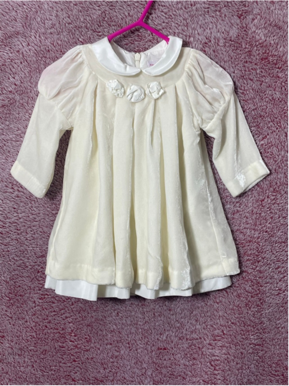 Il Gufo Vintage Ivory/Cream Velvet Fleece Heirloom Baby Dress 6 Months